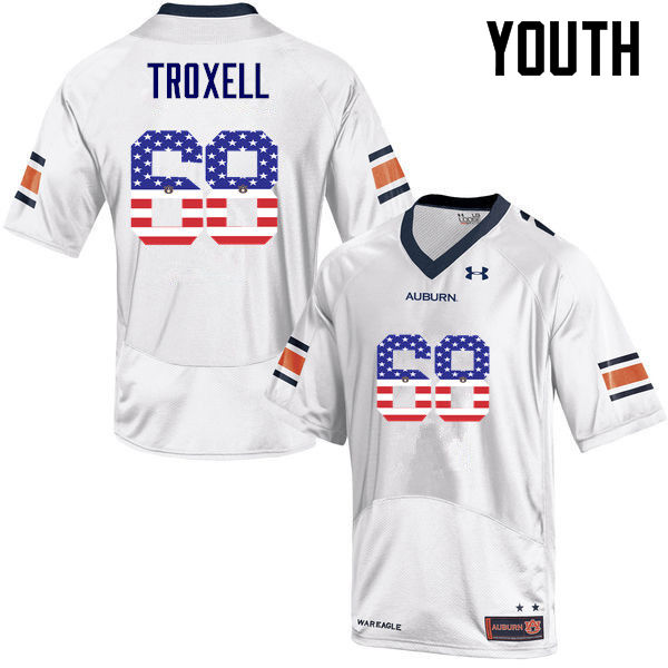 Auburn Tigers Youth Austin Troxell #68 White Under Armour Stitched College USA Flag Fashion NCAA Authentic Football Jersey HLO5474CE